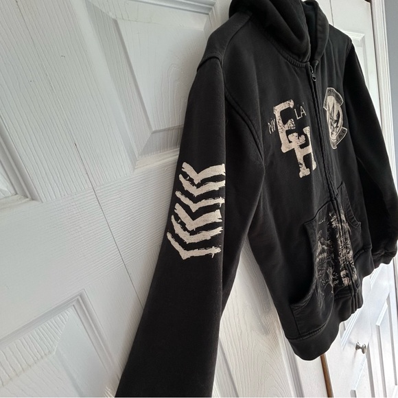 Ed Hardy Zip Hoodie Size Youth XL Black Search And Rescue Sleeve Hit Tiger Y2K - Picture 3 of 7